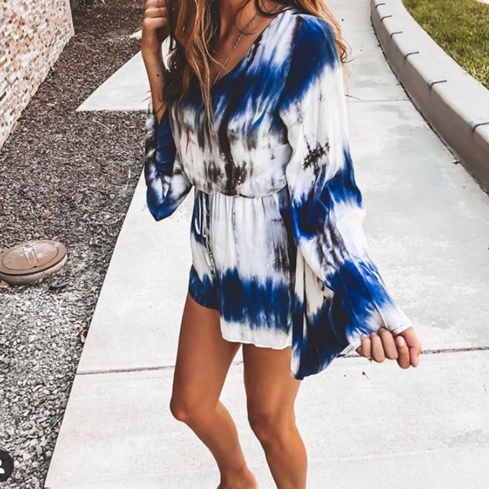 Pink Lily Boutique blue tie dye romper